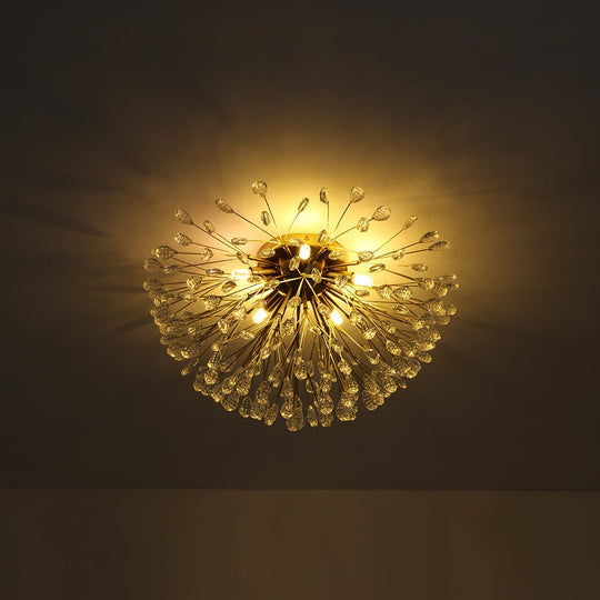 Pendantlightie - Modern Mid - Century 5 - Light Crystal Firework Flower Semi Flush Mount - Semi Flush Mount - Gold -
