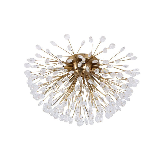 Pendantlightie - Modern Mid - Century 5 - Light Crystal Firework Flower Semi Flush Mount - Semi Flush Mount - Gold -