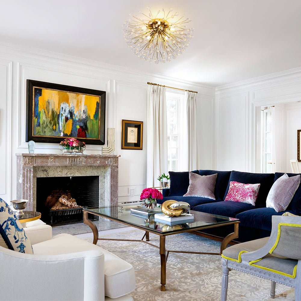 Pendantlightie - Modern Mid - Century 5 - Light Crystal Firework Flower Semi Flush Mount - Semi Flush Mount - Gold -