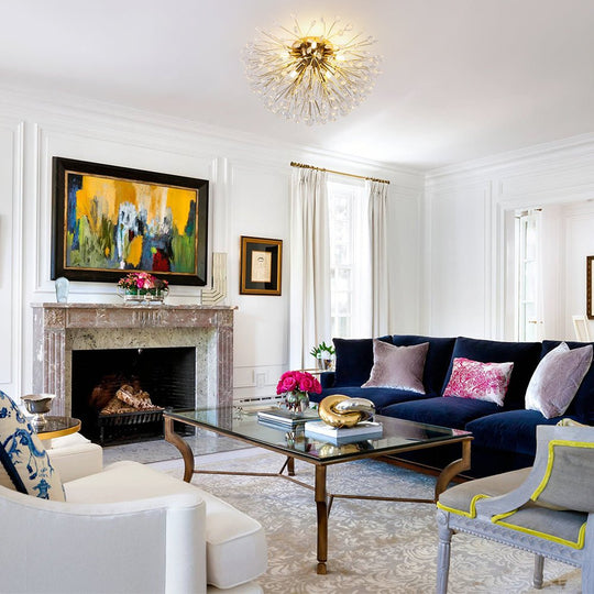 Pendantlightie - Modern Mid - Century 5 - Light Crystal Firework Flower Semi Flush Mount - Semi Flush Mount - Gold -