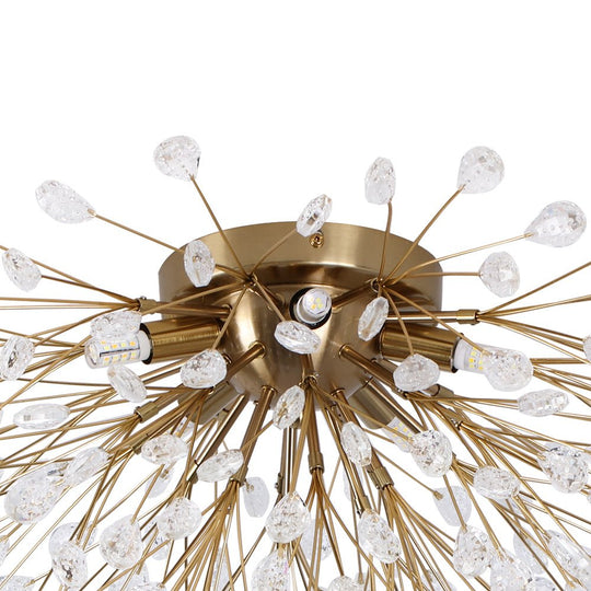 Pendantlightie - Modern Mid - Century 5 - Light Crystal Firework Flower Semi Flush Mount - Semi Flush Mount - Gold -
