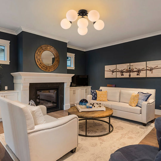 Pendantlightie - Modern Mid - Century Sputnik Glass Globe Semi Flush Mount - Semi Flush Mount - Black - 6Lt