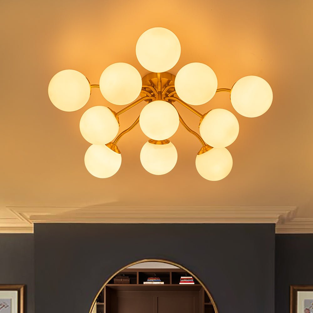 Pendantlightie - Modern Mid - Century Sputnik Glass Globe Semi Flush Mount - Semi Flush Mount - Brass - 11Lt