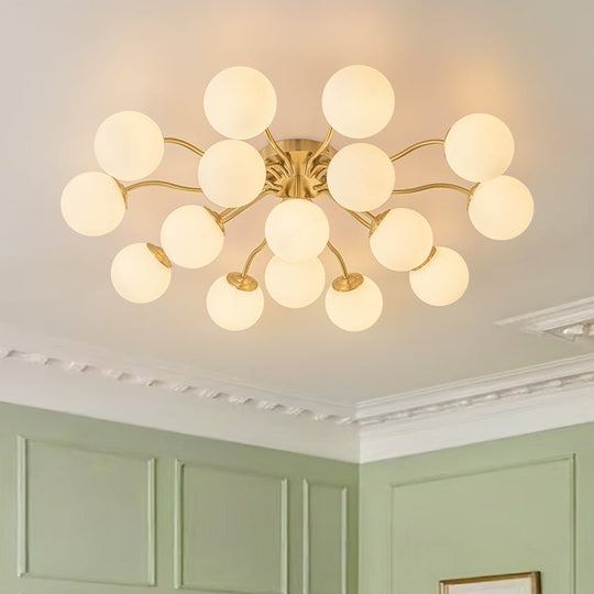 Pendantlightie - Modern Mid - Century Sputnik Glass Globe Semi Flush Mount - Semi Flush Mount - Brass - 16Lt