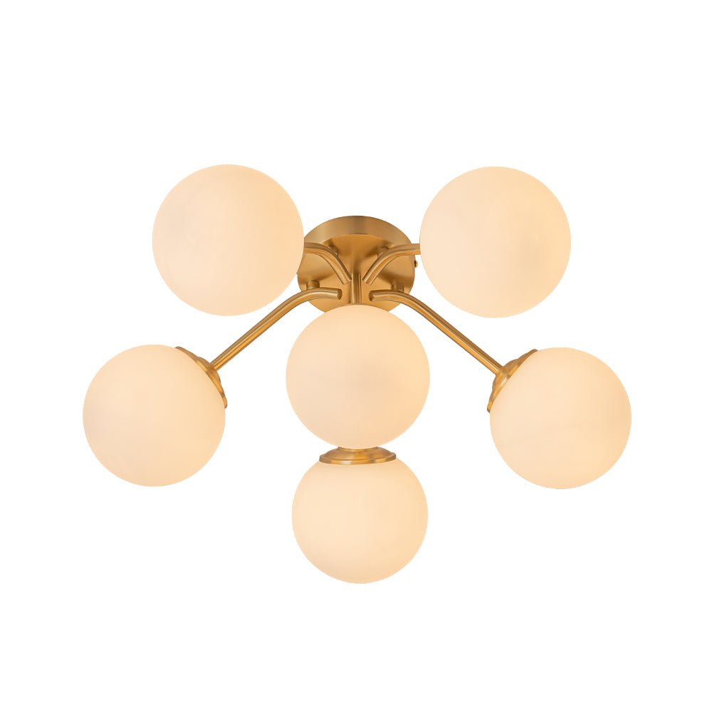 Pendantlightie - Modern Mid - Century Sputnik Glass Globe Semi Flush Mount - Semi Flush Mount - Brass - 6Lt