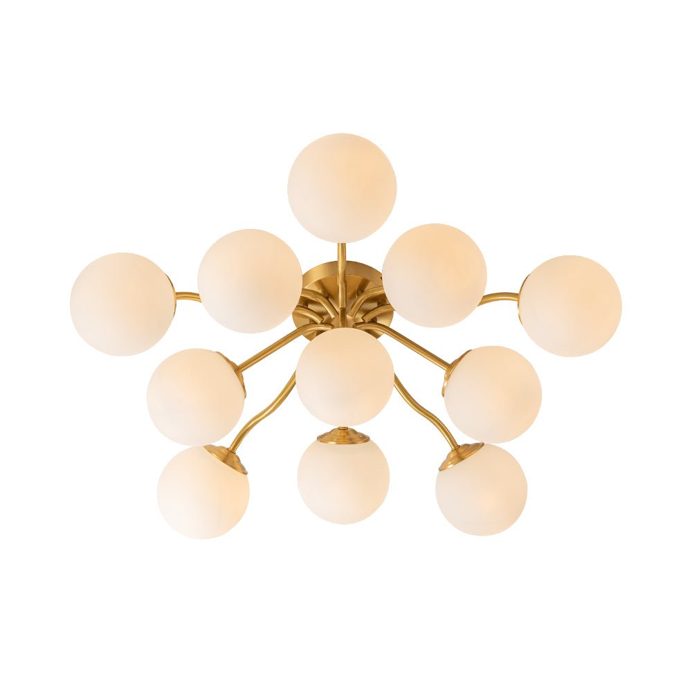 Pendantlightie - Modern Mid - Century Sputnik Glass Globe Semi Flush Mount - Semi Flush Mount - Brass - 6Lt