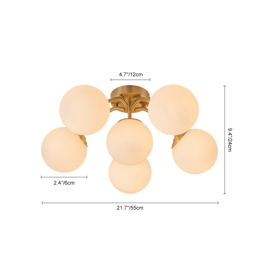 Pendantlightie - Modern Mid - Century Sputnik Glass Globe Semi Flush Mount - Semi Flush Mount - Brass - 6Lt