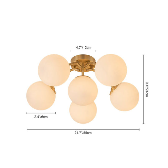 Pendantlightie - Modern Mid - Century Sputnik Glass Globe Semi Flush Mount - Semi Flush Mount - Brass - 6Lt