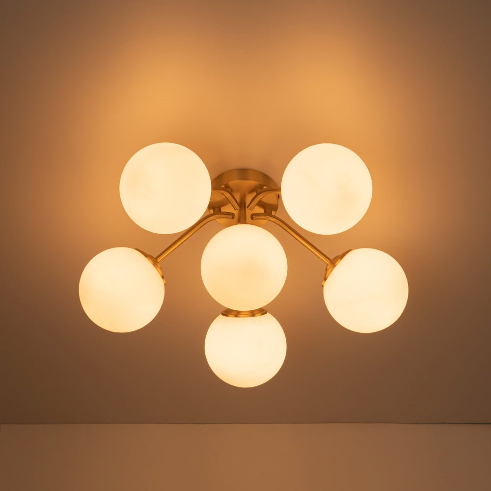 Pendantlightie - Modern Mid - Century Sputnik Glass Globe Semi Flush Mount - Semi Flush Mount - Brass - 6Lt