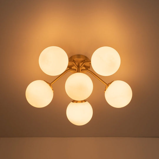 Pendantlightie - Modern Mid - Century Sputnik Glass Globe Semi Flush Mount - Semi Flush Mount - Brass - 6Lt