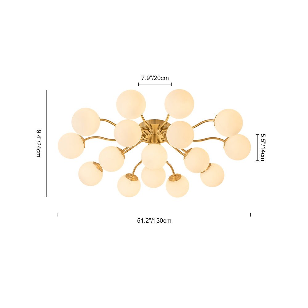 Pendantlightie - Modern Mid - Century Sputnik Glass Globe Semi Flush Mount - Semi Flush Mount - Brass - 6Lt