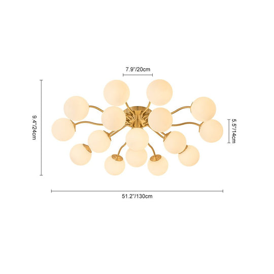 Pendantlightie - Modern Mid - Century Sputnik Glass Globe Semi Flush Mount - Semi Flush Mount - Brass - 6Lt