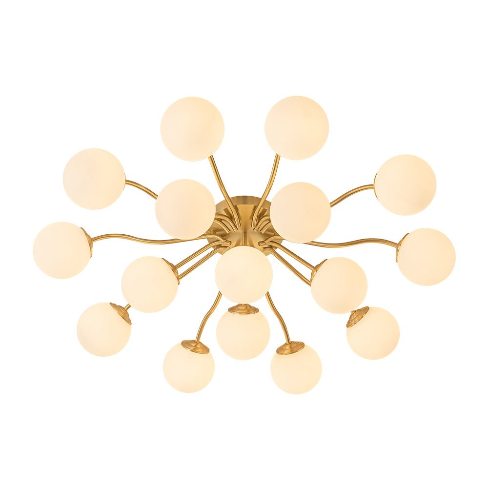 Pendantlightie - Modern Mid - Century Sputnik Glass Globe Semi Flush Mount - Semi Flush Mount - Brass - 6Lt