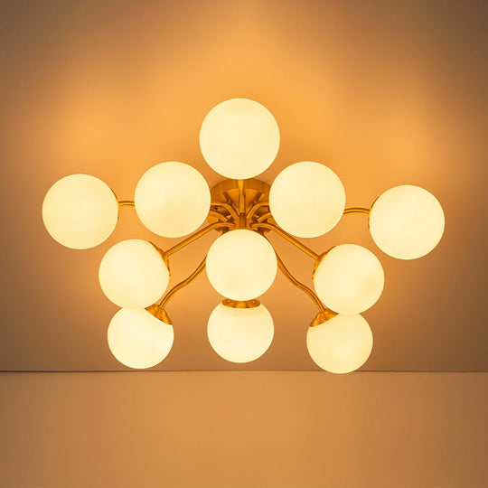 Pendantlightie - Modern Mid - Century Sputnik Glass Globe Semi Flush Mount - Semi Flush Mount - Brass - 6Lt