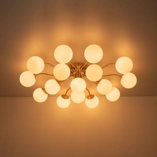 Pendantlightie - Modern Mid - Century Sputnik Glass Globe Semi Flush Mount - Semi Flush Mount - Brass - 6Lt