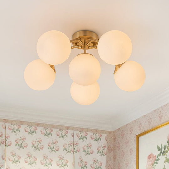 Pendantlightie - Modern Mid - Century Sputnik Glass Globe Semi Flush Mount - Semi Flush Mount - Brass - 6Lt