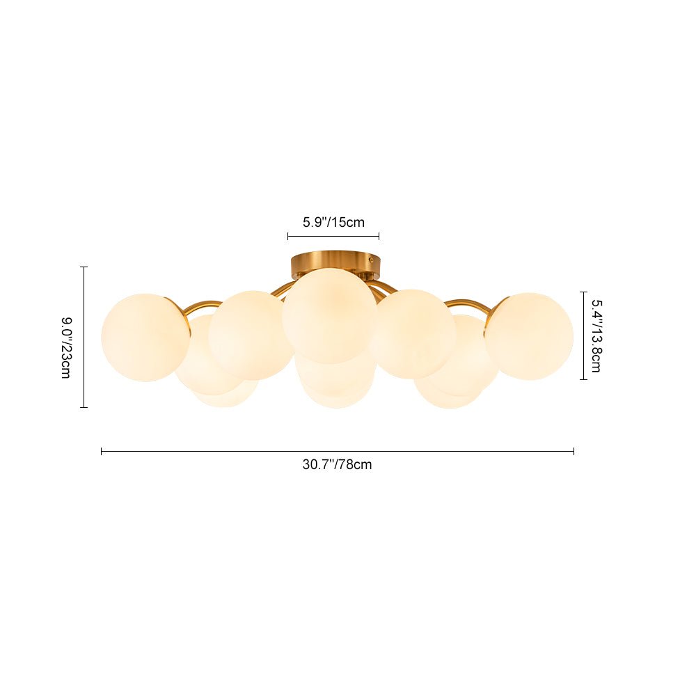 Pendantlightie - Modern Mid - Century Sputnik Glass Globe Semi Flush Mount - Semi Flush Mount - Brass - 6Lt