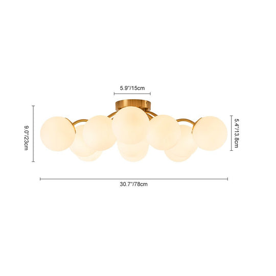 Pendantlightie - Modern Mid - Century Sputnik Glass Globe Semi Flush Mount - Semi Flush Mount - Brass - 6Lt