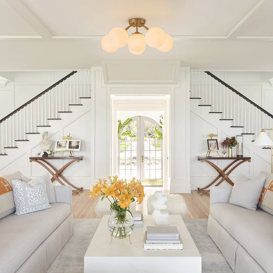 Pendantlightie - Modern Mid - Century Sputnik Glass Globe Semi Flush Mount - Semi Flush Mount - Brass - 6Lt