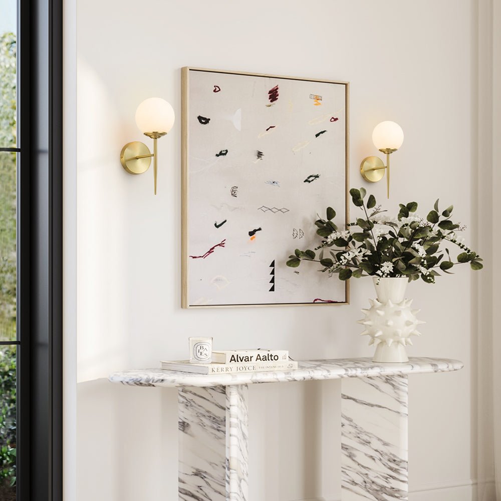 Pendantlightie - Modern Minimalist 1 - Light Milky Glass Globe Wall Light - Wall Light - Brass -