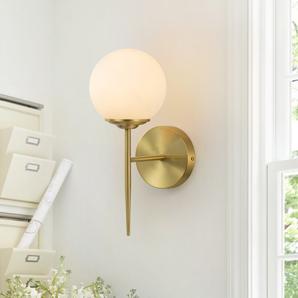 Pendantlightie - Modern Minimalist 1 - Light Milky Glass Globe Wall Light - Wall Light - Brass -