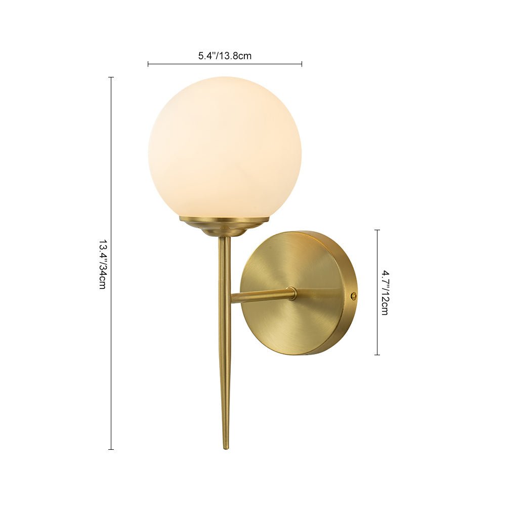 Pendantlightie - Modern Minimalist 1 - Light Milky Glass Globe Wall Light - Wall Light - Brass -