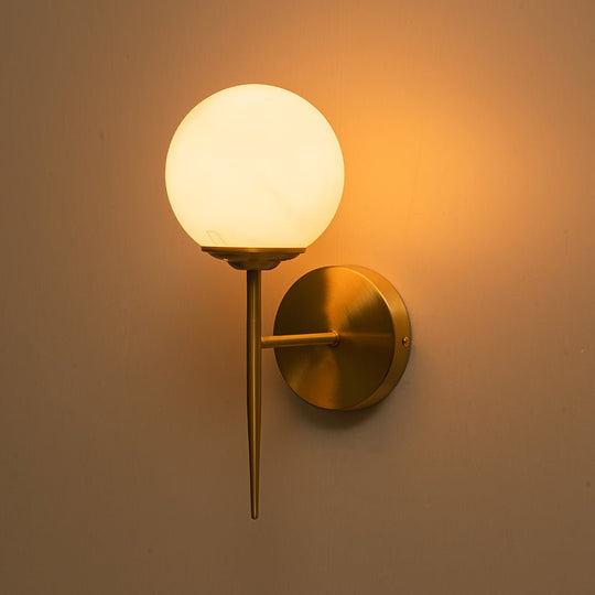 Pendantlightie - Modern Minimalist 1 - Light Milky Glass Globe Wall Light - Wall Light - Brass -