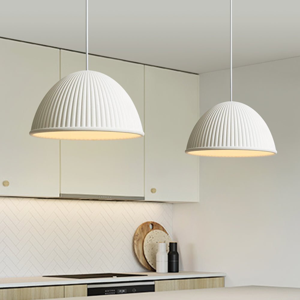 Pendantlightie-Modern Minimalist 1-Light Ribbed Resin Dome Pendant Light-Pendants-White-
