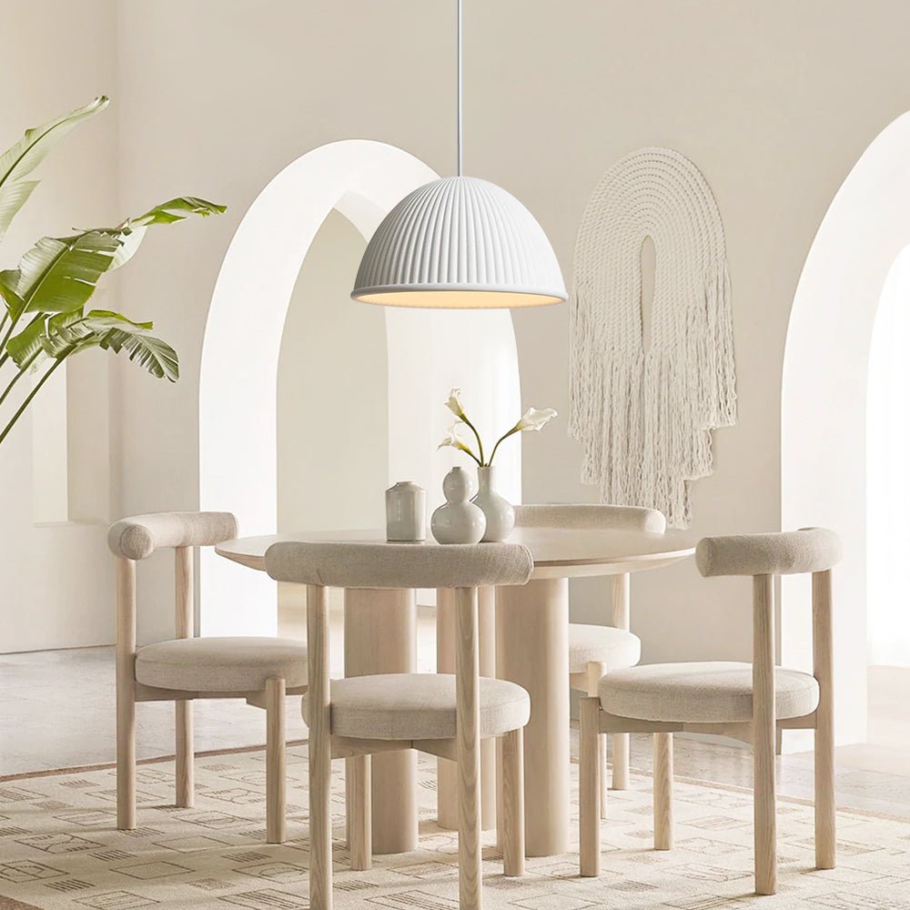 Pendantlightie-Modern Minimalist 1-Light Ribbed Resin Dome Pendant Light-Pendants-White-