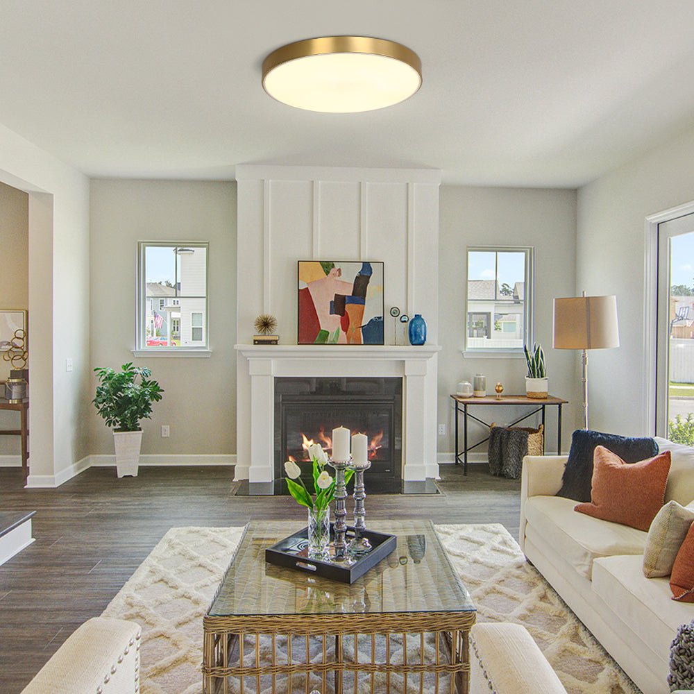 Pendantlightie - Modern Simplic Three - Color Dimmable LED Round Ceiling Light - Flush Mount - Gold -