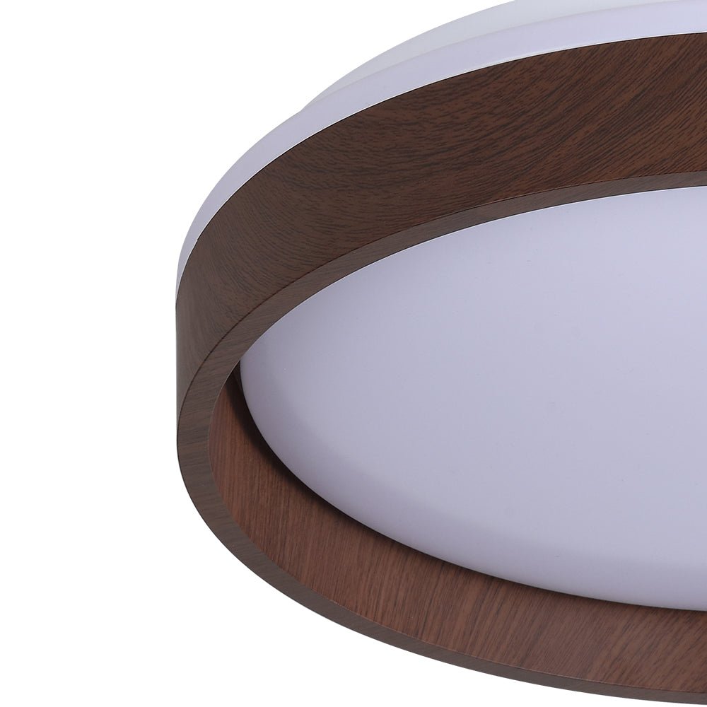 Pendantlightie-Modern Walnut Wooden Textured Round Led Ceiling Light-Flush Mount-Warm White Light-