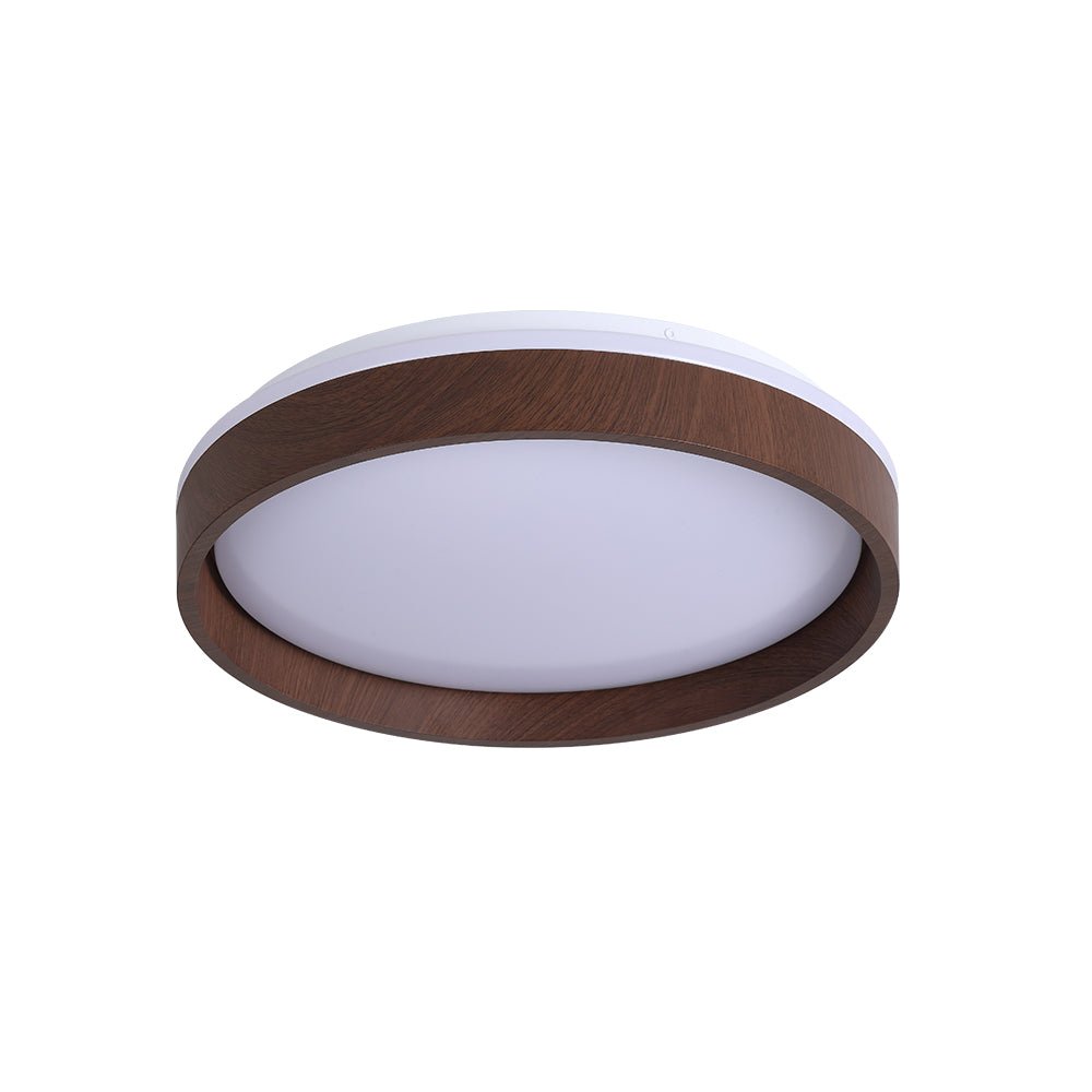 Pendantlightie-Modern Walnut Wooden Textured Round Led Ceiling Light-Flush Mount-Warm White Light-
