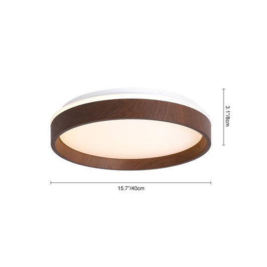 Pendantlightie-Modern Walnut Wooden Textured Round Led Ceiling Light-Flush Mount-Warm White Light-