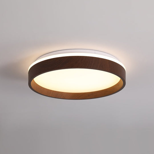 Pendantlightie-Modern Walnut Wooden Textured Round Led Ceiling Light-Flush Mount-Warm White Light-