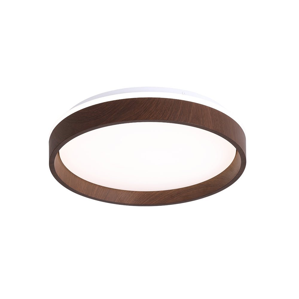 Pendantlightie-Modern Walnut Wooden Textured Round Led Ceiling Light-Flush Mount-Warm White Light-