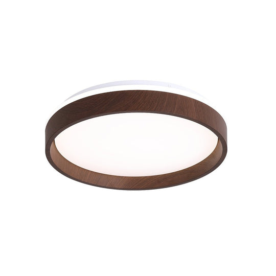 Pendantlightie-Modern Walnut Wooden Textured Round Led Ceiling Light-Flush Mount-Warm White Light-