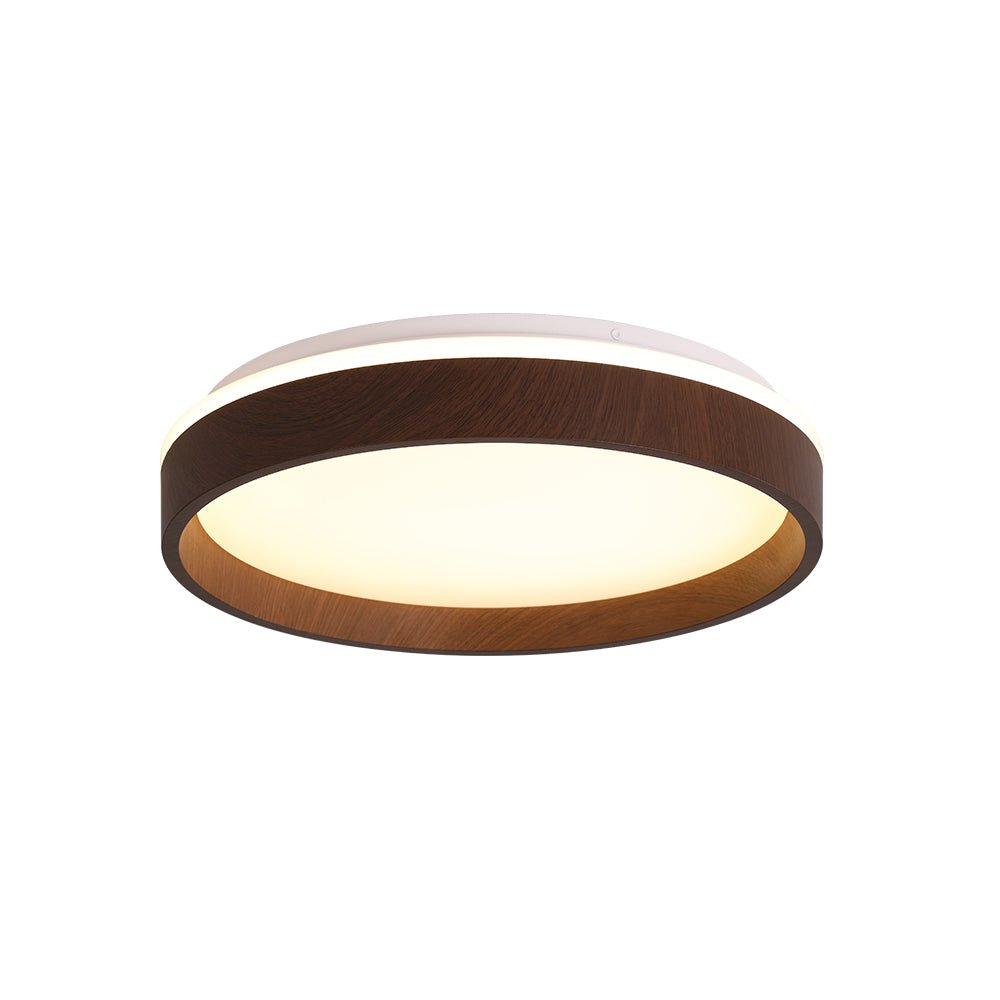 Pendantlightie-Modern Walnut Wooden Textured Round Led Ceiling Light-Flush Mount-Warm White Light-