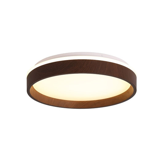 Pendantlightie-Modern Walnut Wooden Textured Round Led Ceiling Light-Flush Mount-Warm White Light-