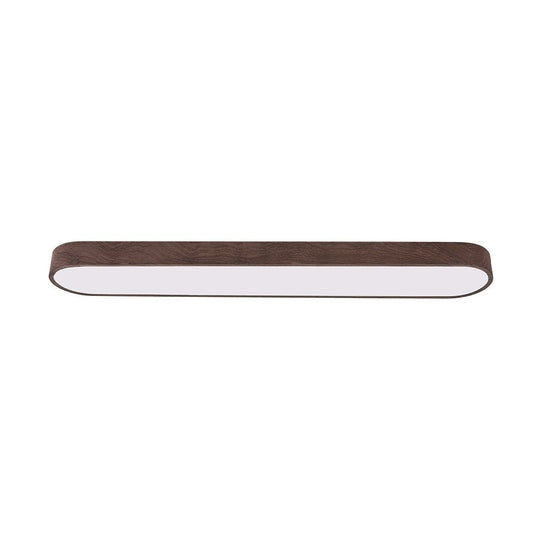 Pendantlightie-Nordic 1-Light Oval Shape Led Ceiling Flush Mount With Wood Accent-Flush Mount-Cool White Light-Dark Brown