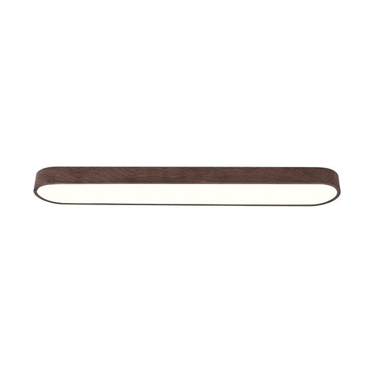 Pendantlightie-Nordic 1-Light Oval Shape Led Ceiling Flush Mount With Wood Accent-Flush Mount-Cool White Light-Dark Brown
