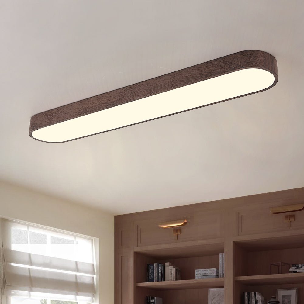 Pendantlightie-Nordic 1-Light Oval Shape Led Ceiling Flush Mount With Wood Accent-Flush Mount-Warm White Light-Dark Brown