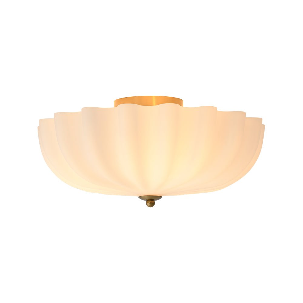 Pendantlightie - Nordic 3 - Light Cream Glass Flower Frosted Scalloped Semi Flush Mount - Semi Flush Mount - Gold -