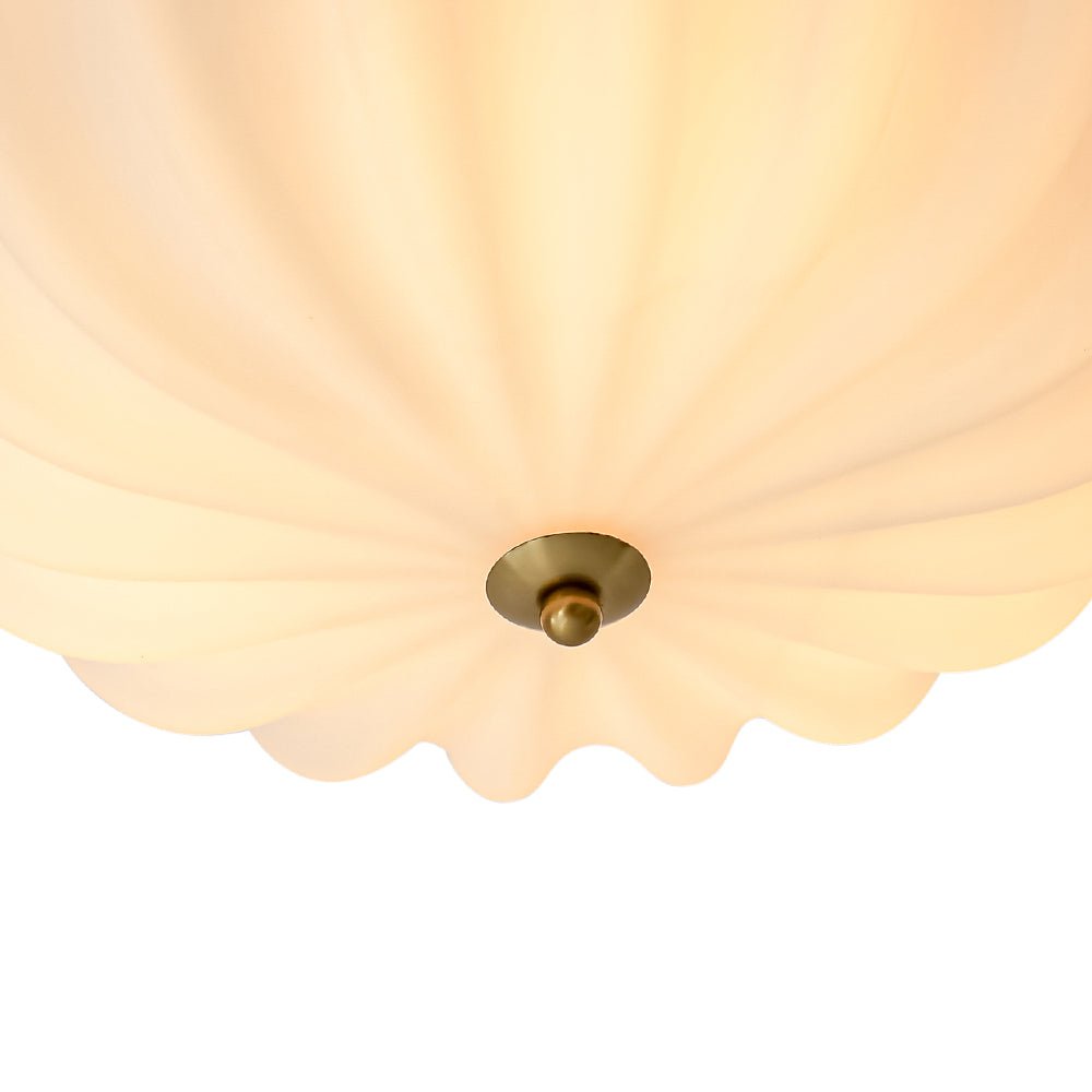 Pendantlightie - Nordic 3 - Light Cream Glass Flower Frosted Scalloped Semi Flush Mount - Semi Flush Mount - Gold -