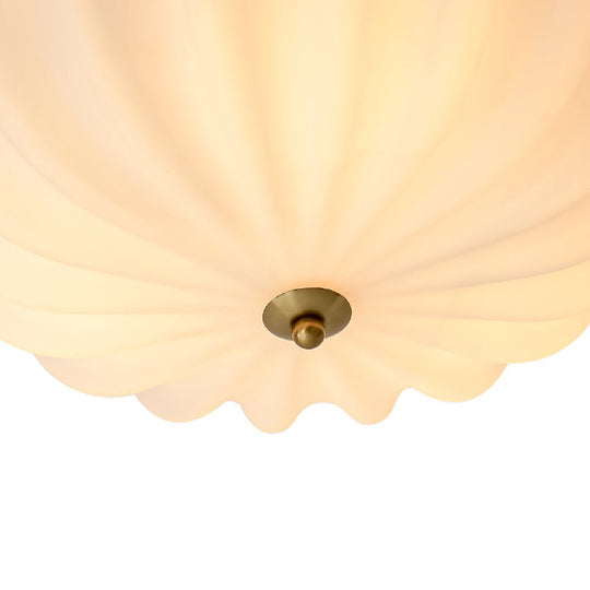 Pendantlightie - Nordic 3 - Light Cream Glass Flower Frosted Scalloped Semi Flush Mount - Semi Flush Mount - Gold -