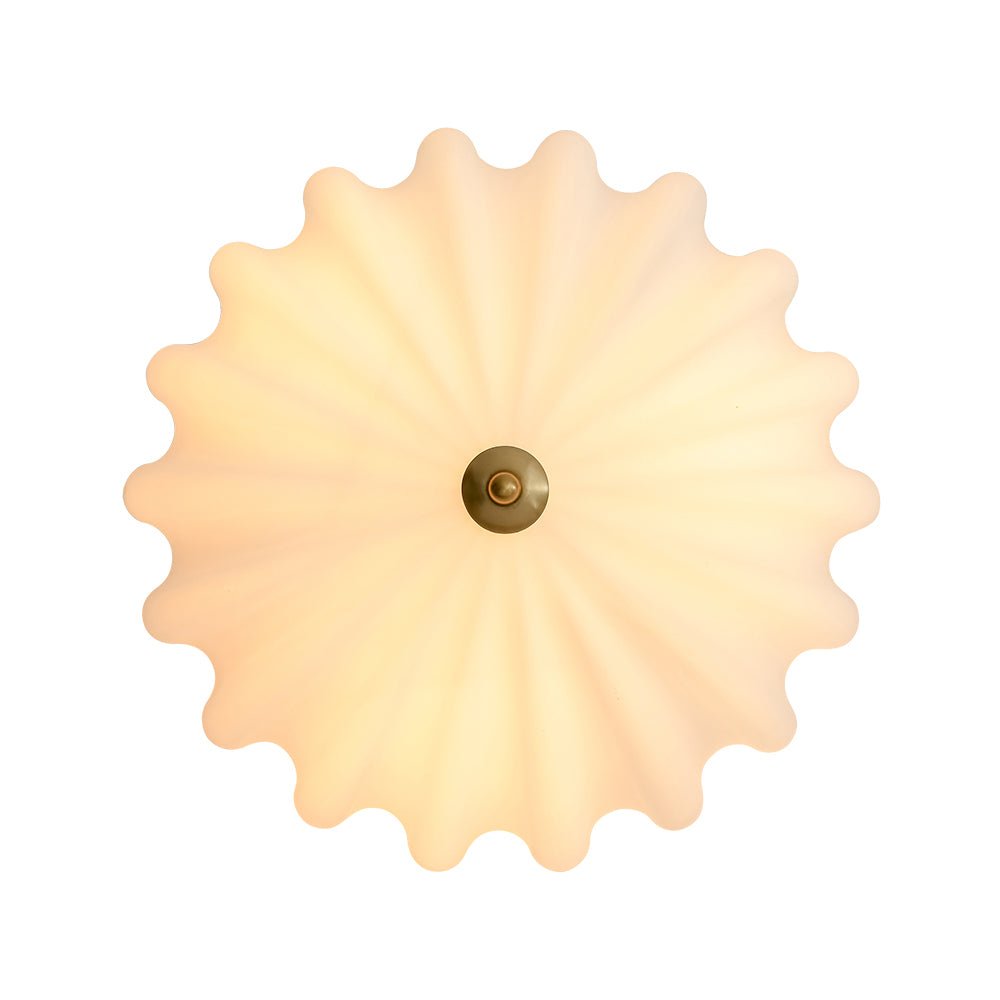 Pendantlightie - Nordic 3 - Light Cream Glass Flower Frosted Scalloped Semi Flush Mount - Semi Flush Mount - Gold -