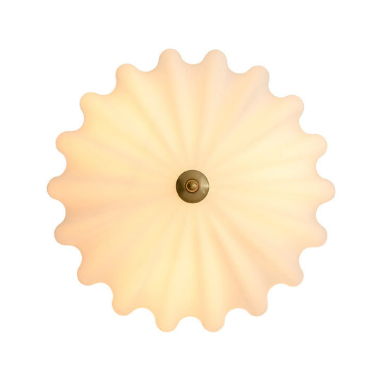 Pendantlightie - Nordic 3 - Light Cream Glass Flower Frosted Scalloped Semi Flush Mount - Semi Flush Mount - Gold -