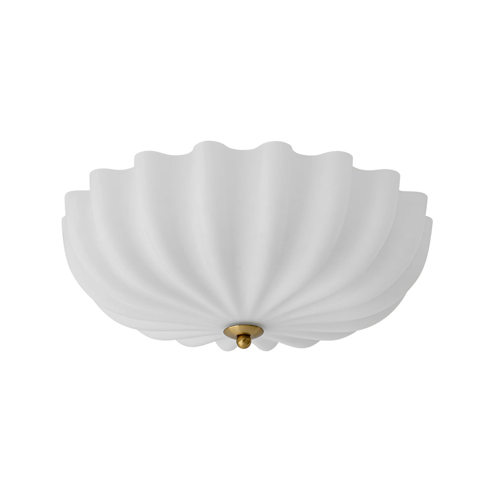 Pendantlightie - Nordic 3 - Light Cream Glass Flower Frosted Scalloped Semi Flush Mount - Semi Flush Mount - Gold -