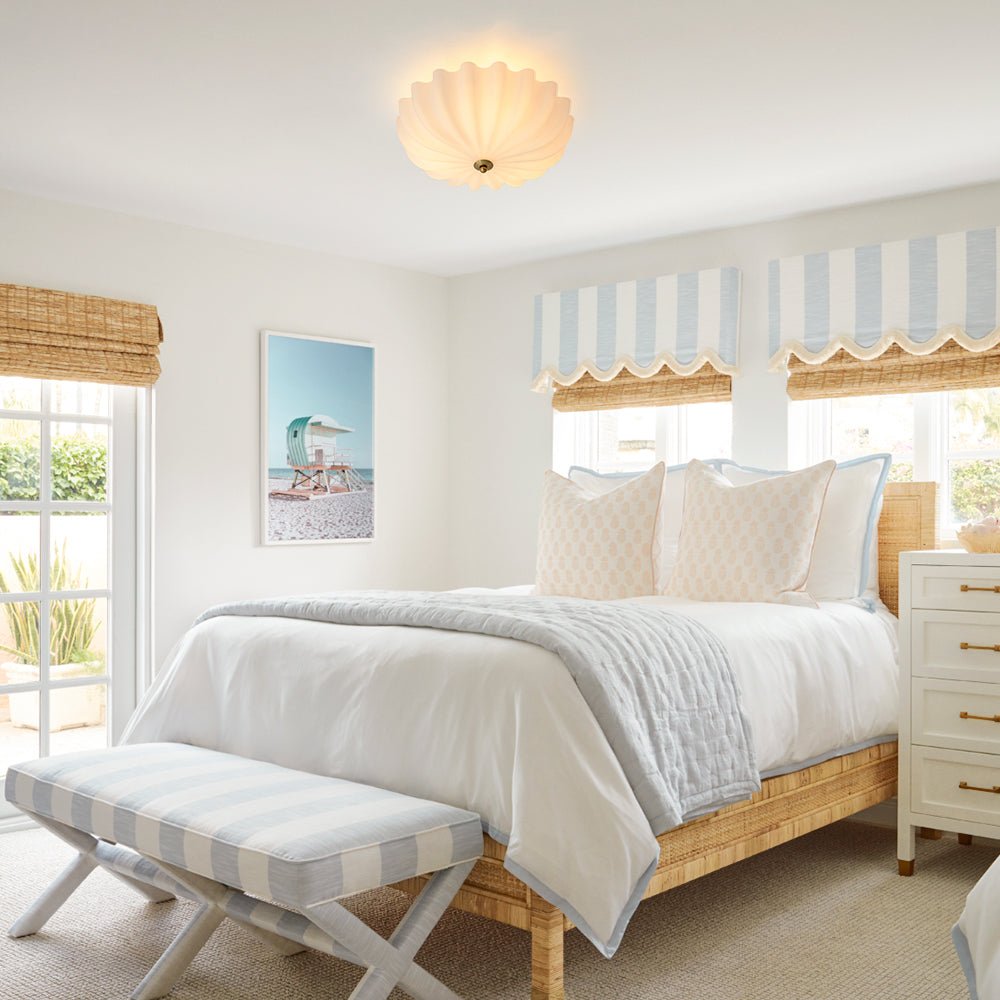 Pendantlightie - Nordic 3 - Light Cream Glass Flower Frosted Scalloped Semi Flush Mount - Semi Flush Mount - Gold -