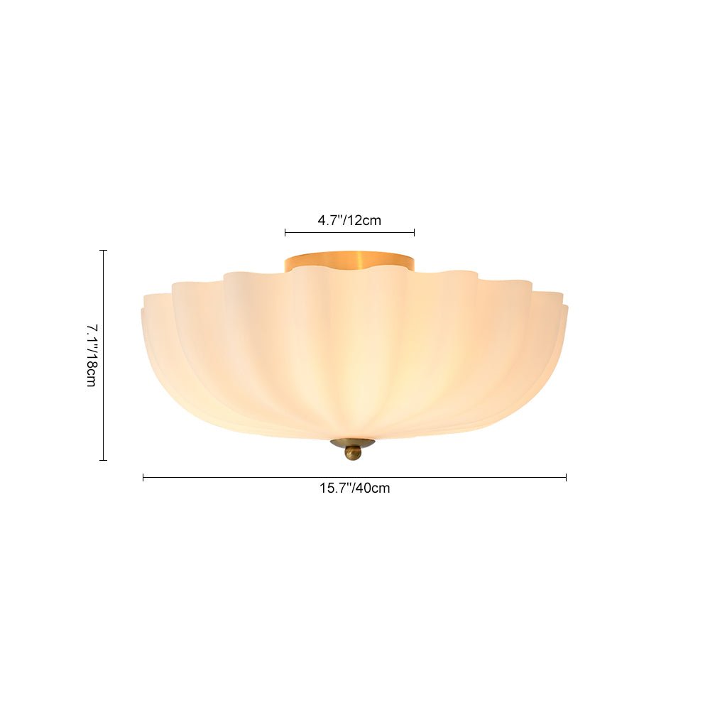 Pendantlightie - Nordic 3 - Light Cream Glass Flower Frosted Scalloped Semi Flush Mount - Semi Flush Mount - Gold -
