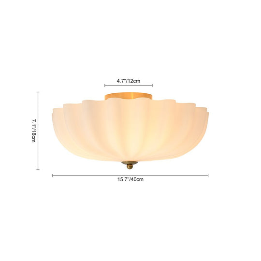 Pendantlightie - Nordic 3 - Light Cream Glass Flower Frosted Scalloped Semi Flush Mount - Semi Flush Mount - Gold -
